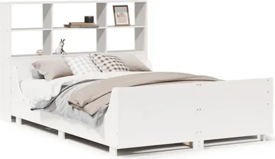 Produktbild von Massivholzbett mit Regal ohne Matratze Weiß 140x200 cm
