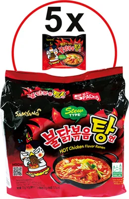 A multi-pack of Samyang Buldak Stew Type Hot Chicken Flavor Instant Ramen.