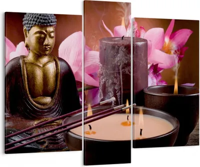 Produktbild von Bild auf Leinwand - Leinwandbild - Buddha Kerzen Religion - 95x80cm - Wand Bild - Wanddeko - Leinwanddruck - Bilder - Kunstdruck - Wanddekoration - Leinwand bilder - Wandkunst - CB95x80-2631