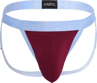 Image de Andrew Christian - Sous-vêtement Jockstrap Hommes - BULGE C-Ring Jock Burgundy - 1x Taille XL