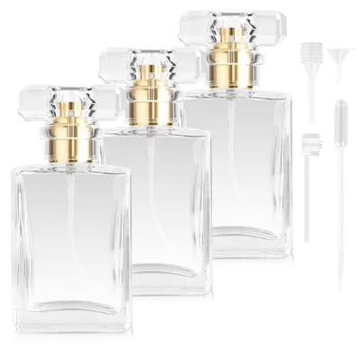 Image de 3 vaporisateurs de parfum rechargeables, capacité de 30 ml, en verre transparent, avec entonnoir
