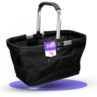 Produktbild von Einkaufskorb "Vigo" - Faltbarer Einkaufskorb schwarz mit Aluminiumgriff - Einkaufstasche 30 Liter Füllvolumen - Schwarz