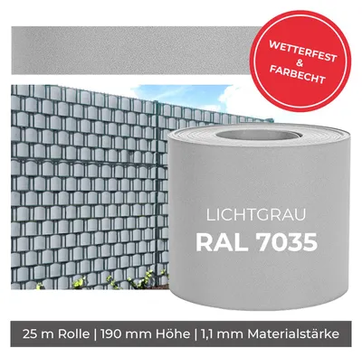 Produktbild von Arvotec Sichtschutzstreifen | 25m Rolle, Lichtgrau | besonders Stark mit 1,1 mm, keine Klemmschienen nötig | UV- und witterungsbeständig