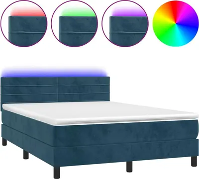 Produktbild von vidaXL Boxspringbett mit Matratze & LED Dunkelblau 140x190 cm Samt