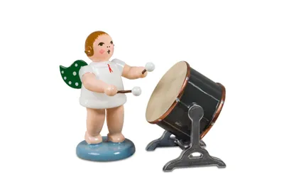 Produktbild von Holzfigur Engel mit Orchestertrommel und Krone Höhe 6,5cm NEU