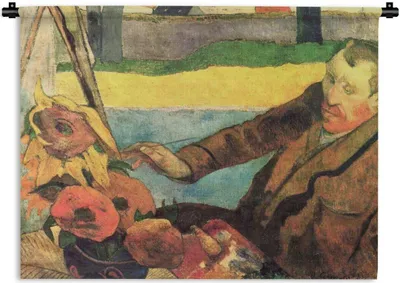 Produktbild von MuchoWow® Wandteppich Wandbehang Der Sonnenblumenmaler - Vincent van Gogh 90x67.5 cm Tapisserie Dekoration Wandtuch - Fototeppich - Wand-Skulpturen