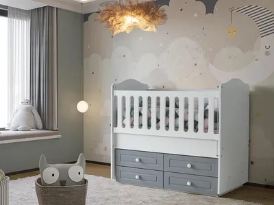 Produktbild von Babybett Stilvoll Graue Schubladen Modernes Design Komfortables Kinderzimmer