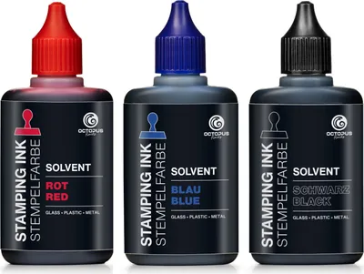 Image de Encre à tampon Octopus Solvent pour surfaces lisses, encre à tampon, lot de 3 x 50 ml