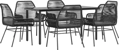 Produktbild von 7-tlg. Garten-Essgruppe mit Kissen Schwarz Poly Rattan Glas