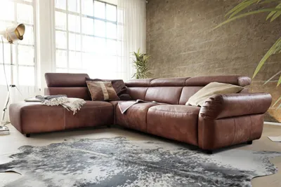 Produktbild von KAWOLA Sofa RISO Ecksofa mit motorischer Sitztiefenverstellung Leder braun Recamiere links