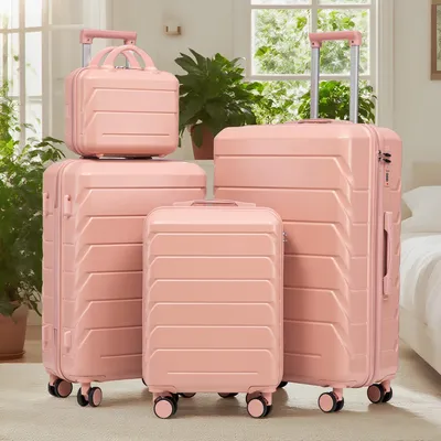 Produktbild von STILVORA Kofferset 4-teilig 14/19/24/28 Zoll mit Zahlenschloss und Schutzfüßen, Reisekoffer-Set mit Seitengriffen und Haken, Gepäckset mit Kosmetiktasche