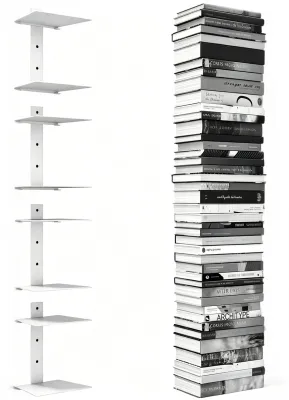 Image de Étagère flottante pour livres, lot de 4, 8 niveaux, capacité de charge de 10,5 kg, étagère murale invisible