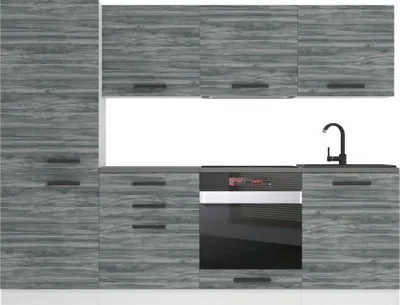 Obrázek produktu pro Belini kuchyňská linka kuchyňský blok Sandy - kuchyňský nábytek 240 cm kuchyňská linka na míru plně vybavená bez elektrických spotřebičů s nástěnnými a spodními skříňkami, bez pracovní desky, Glamour Wood
