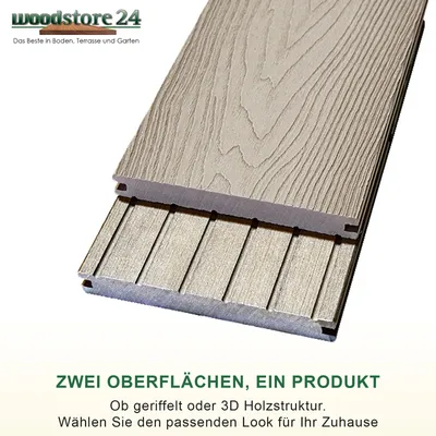 Produktbild von Woodstore24 WoodoMalta Komplettset 2,4 m - hellgrau - 5 m² - Terrassendiele - Massivdiele - Rutsch- & Wetterfest - Breite: 146 mm, Stärke: 18 mm