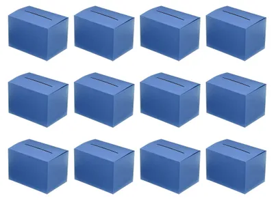 Produktbild von Karton-Vorschlagsbox, 12 Stück, 6,5 x 4,5 x 4,5 Zoll, mit abnehmbarer Kopfzeile für Vorschläge, Sammlung, Trinkgeld, Spenden, Abstimmung, Blau