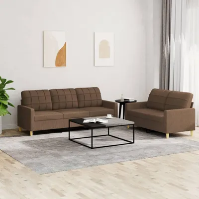 Image de ensemble de canapés 2 pièces avec coussins Tissu brun