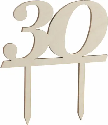 Produktbild von Folkroll Tortenstecker mit Zahl 30, Tortentopper, Cake Topper, Kuchendeko, Birkensperrholz, 339855