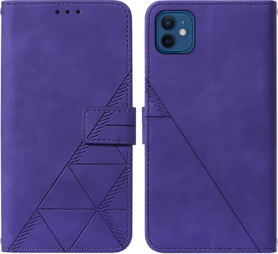 Obrázek produktu pro Flipové kožené pouzdro pro iPhone 12 Mini peněženkový design pouzdro s embosováním, držákem karet a stojánkem Fialová