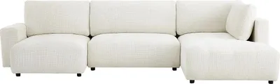 Produktbild von Großes panoramisches Ecksofa links aus Chenillestoff Beige - CELARO