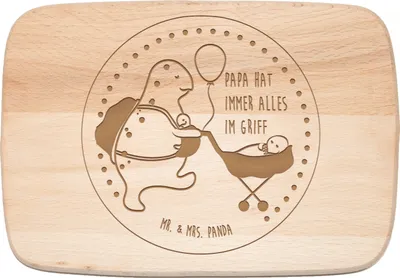 Produktbild von Mr. & Mrs. Panda Holzbrett Schildkröte Papa - Transparent - Geschenk, Muttertag, Vatertag, Frühstücksbrett, Weihnachten, Liebe, massivholzbrett, jausenbrett, Paar