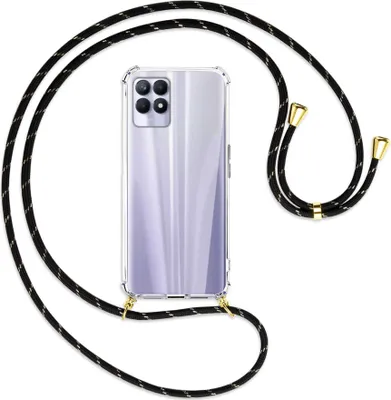 Produktbild von Handykette Backcover-Schutzhülle mit Band (Metall goldfarben) für Realme 8i - schwarz/gold