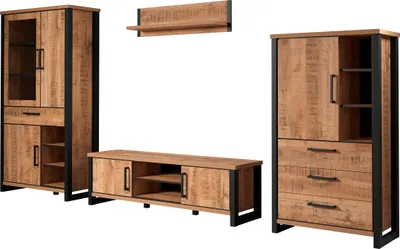 Produktbild von trendteam Wohnen 4-teilige Kombination Enna, Mango Nachbildung/Schwarz, B/H/T ca. 389/195/45 cm
