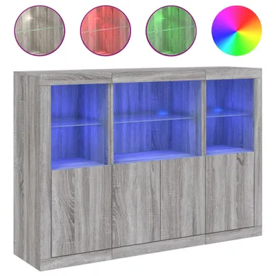 Produktbild von Sideboards mit LED-Leuchten 3 Stk. Grau Sonoma Holzwerkstoff