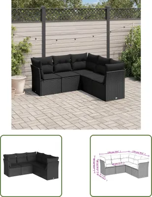 Produktbild von The Living Store 5-tlg. Garten-Sofagarnitur mit Kissen Schwarz Poly Rattan