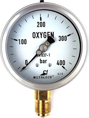 Image de Metalsub Oxygen Classe 1 100 Mm 0-400 Bar Manomètre argent 100 mm argent 100 mm