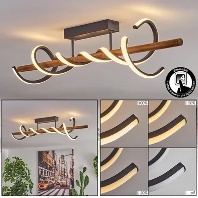 Produktbild von Saloiola dimmbare Deckenlampe aus Metall/Holz/Kunststoff in Schwarz/Natur/Weiß