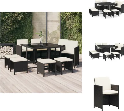 Produktbild von vidaXL 9-tlg. Garten-Essgruppe mit Kissen Poly Rattan Schwarz -  Gartenmöbel-Sets
