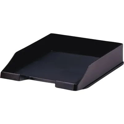 A black plastic document tray on a white background.