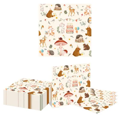 40 Waldtiere-Papierservietten, 3-lagig, 16,5 x 16,5 cm