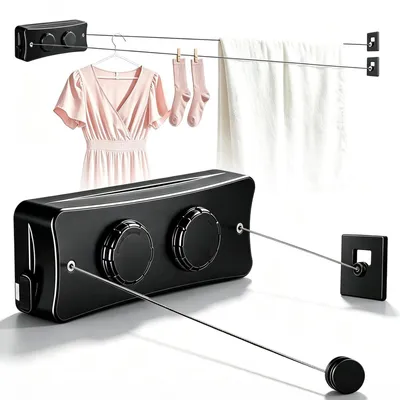 Einziehbare Wäscheleine 2 x 5,1 m, Edelstahl, schwarz