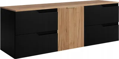 Zdjęcie produktu dla RODAN | Szafka pod umywalkę - Czarna i Brązowa - 160 cm - Z Blatem - 4 Szuflady - Wisząca - Fronty MDF - Szafka z 1 Drzwiami - MODERN