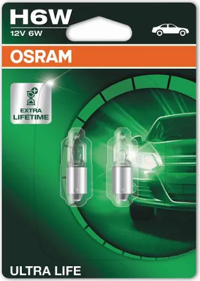 Obrázok produktu pre 2 žiarovky OSRAM ULTRA LIFE do pätice BAX9s H6W 12V 6W
