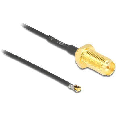 Produktbild von DeLOCK Antennenkabel RP-SMA Buchse zum Einbau zu I-PEX Inc., MHF® 4L LK Stecker 1.37 10 cm Gewindelänge 10 mm, 0,1 m, RP-SMA, MHF 4L LK, Schwarz