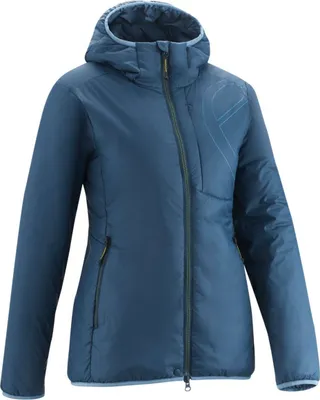 Edelrid Dreamcatcher Isolationsjacke für Damen in Blau mit Kapuze und Reißverschluss.
