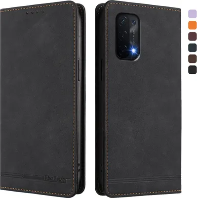 Image de Etui pour Oppo A54 4G/A54S/A55 5G/A16/A16S/A55s 5G/A53s 5G/A56 5G, étui rétro en cuirPolyuréthaneavec support et fentes pour cartes de crédit Noir