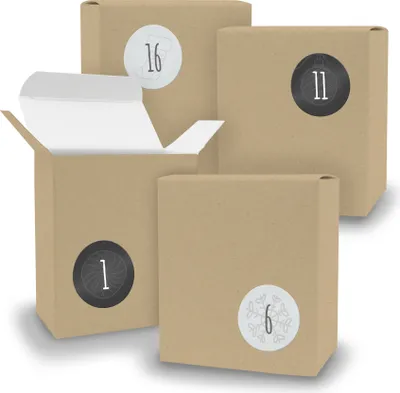 Produktbild von Adventskalender zum Füllen 24x Quader BRAUN + Sticker V08 Z13