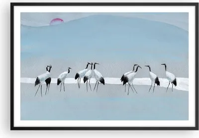 Produktbild von Gerahmtes Poster - Schwarzer Rahmen - Vögel Kraniche Natur - 91,5x61 cm - Wand Bild - Wanddeko - Wandbilder - Kunstposter - Wandposter - Bilderrahmen - Bilder - Kunstdruck - P2BAA91x61-4921