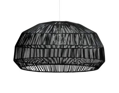 Productafbeelding van Fine Asianliving bamboe hanglamp, zwart, handgemaakt - Aaron, diameter 43 cm, hoogte 25 cm. Hanglamp, verlichting, bamboe lampenkap, gevlochten, lamp, verlichting, rotan
