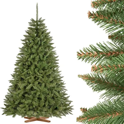 Produktbild von FairyTrees Weihnachtsbaum künstlich 220cm FICHTE Natur mit Christbaum Holzständer | Tannenbaum künstlich mit grünem Stamm |  EU