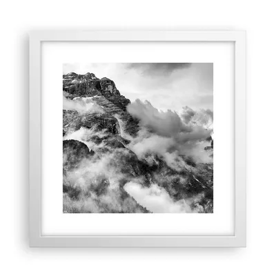 Produktbild von Gerahmtes Poster - Weißer Rahmen - Berge Nebel Gipfel - 30x30 cm - Wand Bild - Wanddeko - Wandbilder - Kunstposter - Wandposter - Bilderrahmen - Bilder - Kunstdruck - Wandbild - P2WAC30x30-3664