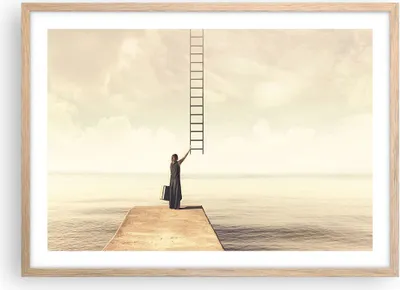 Produktbild von Gerahmtes Poster - Rahmen in heller Eiche - Symbol Frau Leiter - 70x50 cm - Wand Bild - Wanddeko - Wandbilder - Wandposter - Bilderrahmen - Bilder - Kunstdruck - Wandbild - P2NAA70x50-4339