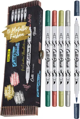 Obrázok produktu pre ONLINE® Calli.Brush Double Metallic Brush-Pens rôzne farby, 5 ks.