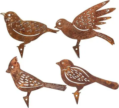Image de Oiseaux en métal rouillé : décoration de jardin rustique pour la maison et le jardin