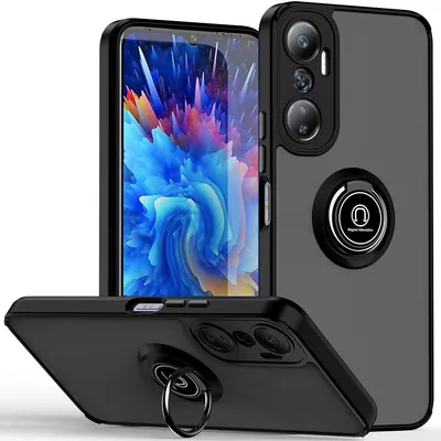 Obrázek produktu pro Pouzdro pro Infinix Hot 20 matné průsvitné TPU pouzdro s prstencovým držákem a stojánkem Černý
