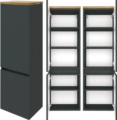 Produktbild von Badmöbel Midischrank 40cm PESARO-03 in matt grau mit Absetzung in Wotaneiche Nb., B/H/T: ca. 40/130/35 cm