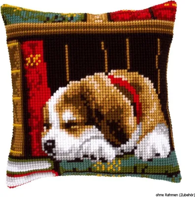 Produktbild von Vervaco Kreuzstichkissen "Schlafender Hund", Stickbild vorgezeichnet
